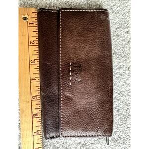 Vintage Fossil Brown Leather Wallet Snap w/Checkbook Zipper Compartment Classic